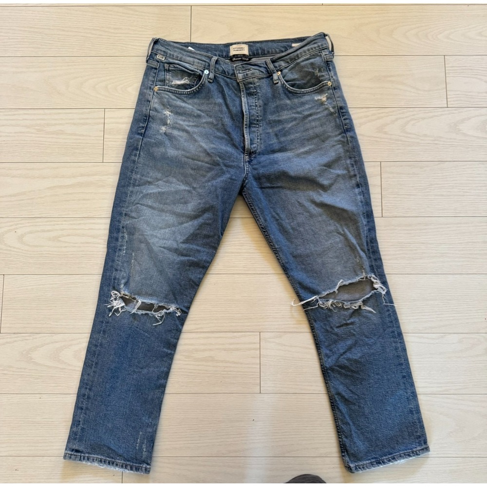 Citizens of Humanity Jeans Womens 31 Blue Charlotte Crop Distressed Button Fly